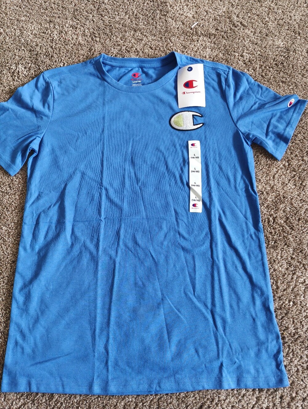 Champion Blue For Kids Short Sleeve Logo Tee
